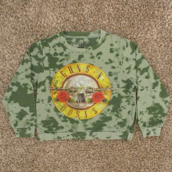 Guns N' Roses Sweater Women's XL Green‎ Tie Dye Crewneck Fleece Pullover - Picture 1 of 6